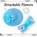 dressfan Wide Brim Fascinator Derby Hats for Women,20s Detachable Flower Hat with Headband for Derby Church Wedding Tea Party (Blue)