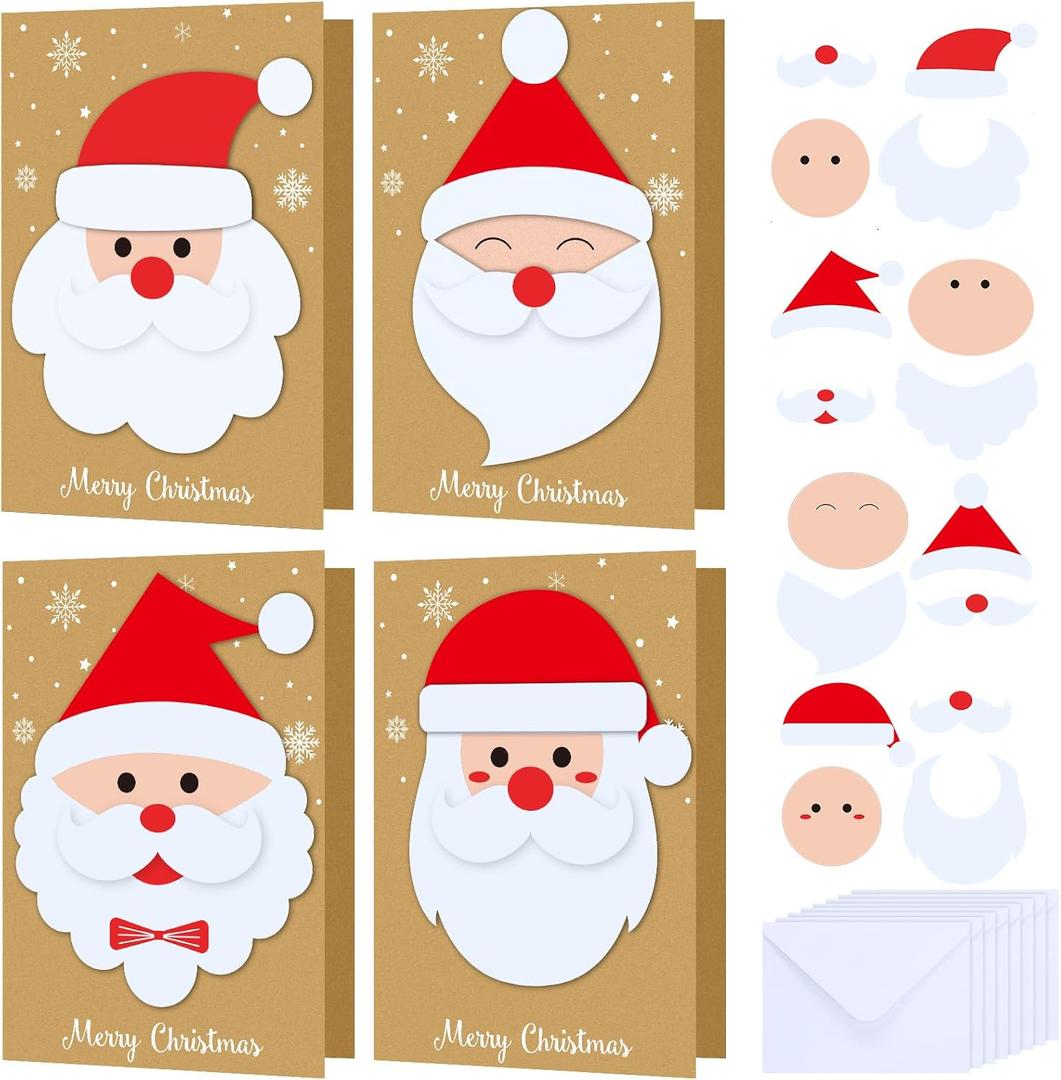 Dispowreath 24 Pcs DIY Christmas Card Making Kits with Envelopes DIY Christmas Craft Make Your Own Santa Claus Greeting Card Making Supplies for Holiday Xmas Party Decoration Favor