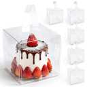 6PCS 6x6x5Inch Clear Cake Boxes - RAINFLOW Mini Clear Gift Box with Portable Carry Handle & Boards, Transparent Treat Boxes Hold Cake, Donut, Pastries, Cookies for Wedding, Birthday, Christmas, Party