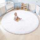 OLANLY White Round Rugs for Bedroom - Machine Washable, 5 ft Circle Area Rugs for Living Room, Soft and Fluffy Shaggy Carpet for Teen Girls and Boys, Nursery Rooms, Dorms, Home Decor Aesthetic