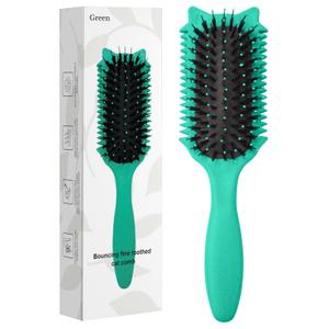 Curl Defining Brush, Curly Hair Brush for Curls Waves & Coils, Define, Volumize, Detangle Women Girls Curls, Reduce Hair Pulling Frizz, Fun Cat-Head Design, Green