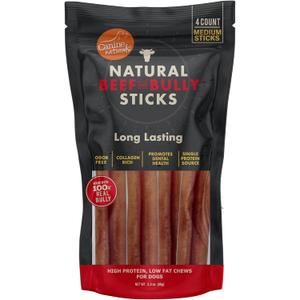 Canine Naturals | Natural Beef & Bully Sticks | Long-Lasting, Odor Free, High Protein Chews Made with 100% Real Bully | 4 Count Medium Sticks,  BB, Sep 30 28