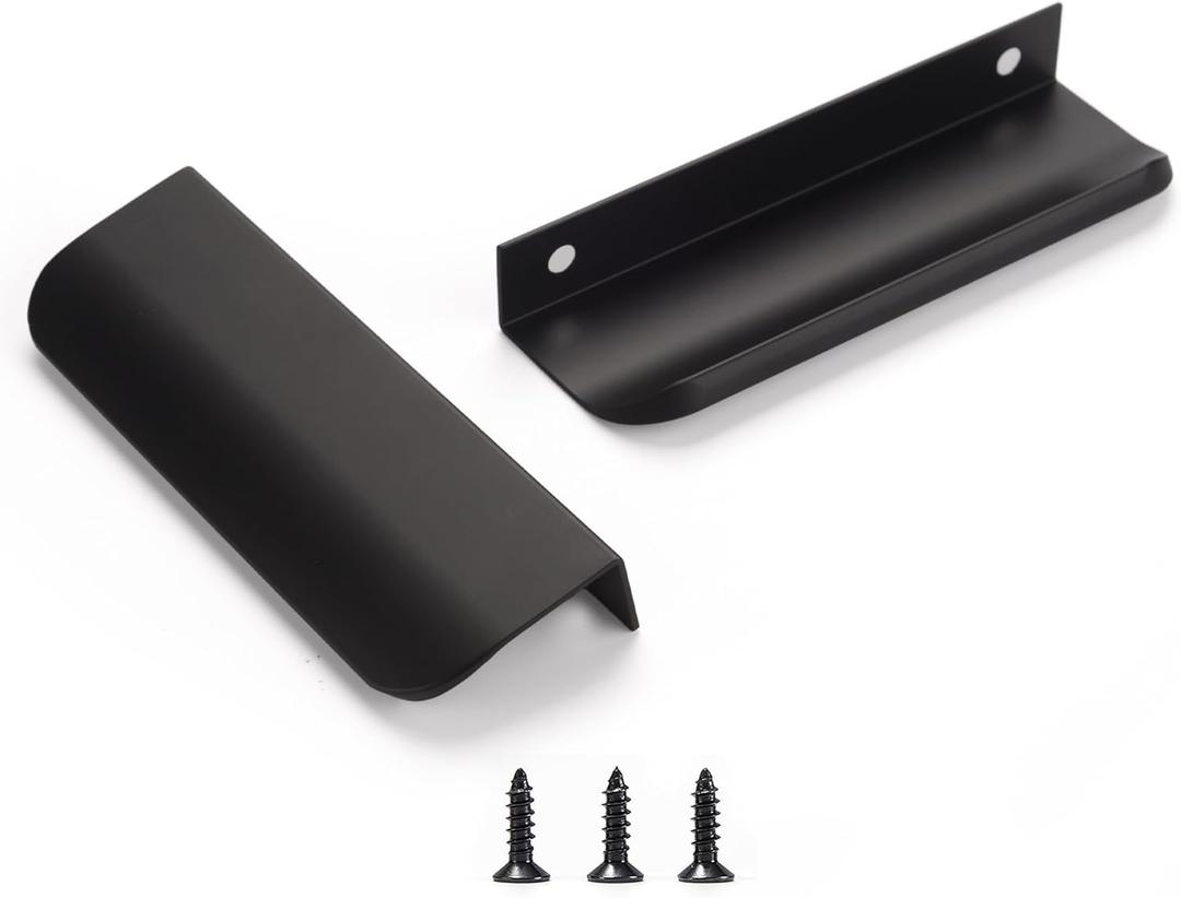 Edge Black Finger Pull for cabinets Kitchen Concealed Drawer pulls Aluminum Flat Hidden Back Mount Door Handle for Home 10 Pack Modern 4.72" Overall Length Easy Installation