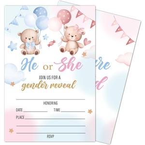 Boy OR Girl Gender Reveal Invitations, Baby Shower Invitations for Girl Boy, 20 Double Sided Gender Reveal Game, Party Favors Baby Shower-A17