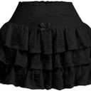 Women's Mini Skirt with Shorts Y2K Lace Ruffle Skirt Bow Cute Skort Layered Pleated Tiered Skirts L