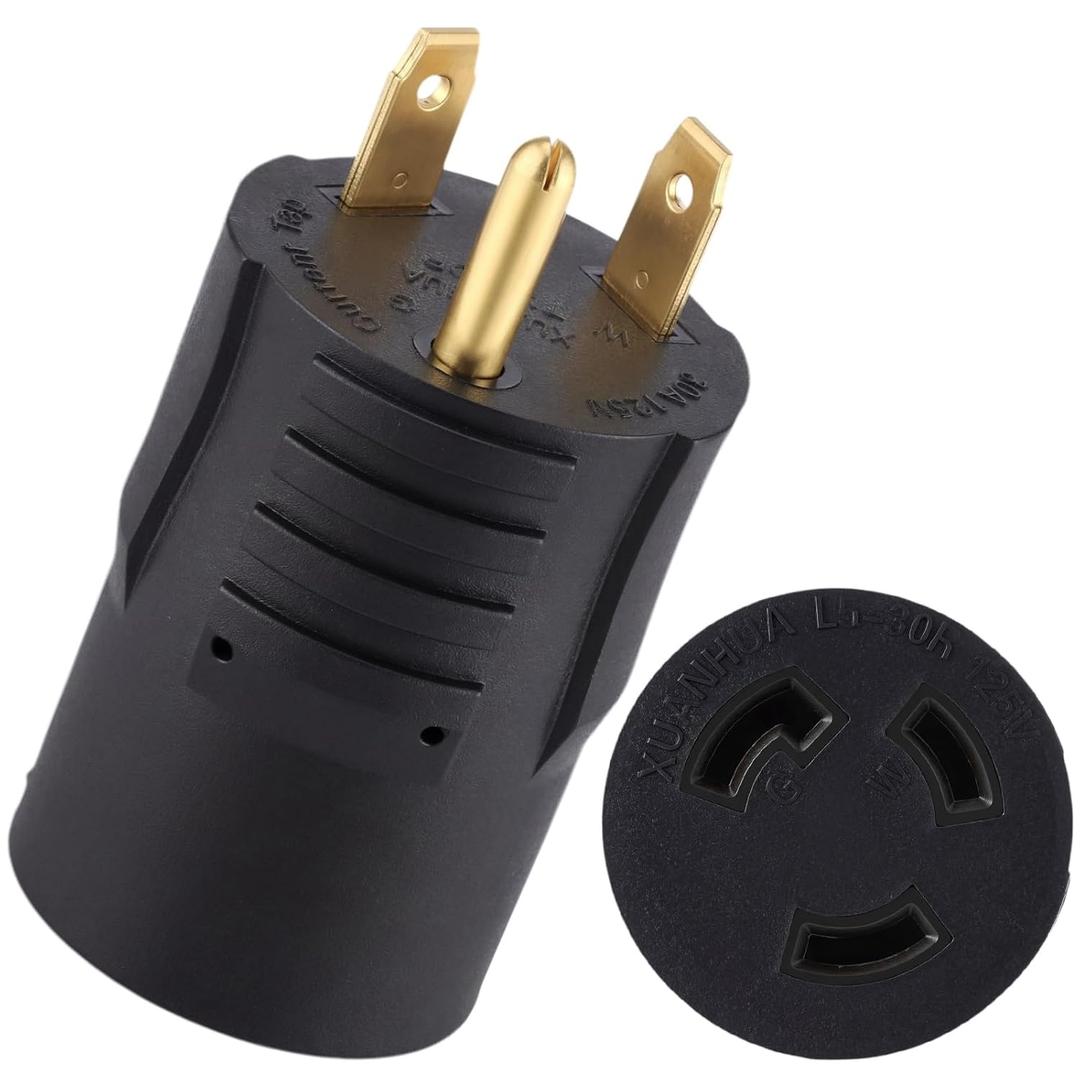 Kanayu NEMA TT-30P to L5-30R 30Amp RV Adapter, 3 Prong 30Amp RV Campground Plug to 3 Prong Generator Locking Outlet, Power Supply for Air Compressors Mobile Workstations