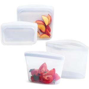Stasher Silicone Reusable Storage Bags, 4-Pack, Reusable Freezer Bags, Microwave, Dishwasher, Oven Safe, Sous Vide, Premium Lunch Containers, Eco Friendly, Food Storage Bags, Snack Bags, Clear | Reusable Food Bags