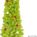 HMASYO 5ft Whimsical Artificial Christmas Tree with 150 LED Timer Lights, Lime Green Bendable Christmas Tree with Ball Ornaments & Metal Base Holiday Decor for Home, Office, Party, Easy Assembly