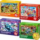 QUOKKA Puzzles for Kids Ages 4-6 - 4 x 60 Puzzles for Toddlers 5-8 - Educational Search & Find Toy for 8-10 yo for Learning Forest Polar, USA National Park Animals & City Life