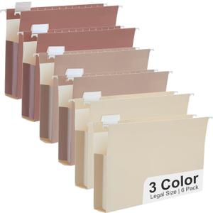 Y YOMA Legal Size - 6 Pack Extra Capacity Hanging File Folders Accordion Decorative Reinforced File Folder Cute Colored Expandable Folder for Office Home with 1/5-Cut Adjustable Tabs, Mocha Color