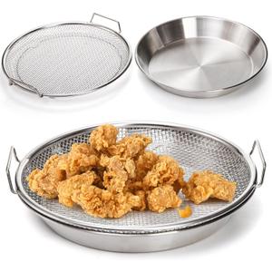Tlence 10.3" Kitchen Oil Filter Tray, Stainless Steel Air Fryer Mesh Pan, Draining Basket Accessories for Fried Food, Cooking Net Strainer Colander for Barbecue Grill Vegetable Dessert
