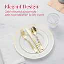 Prestee 350-Piece Engagement Party Decorations Disposable Dinnerware Set for 50 Guests - Fancy Plastic Dinner Ware Sets with Plates, Cups, Forks, Knives, Spoons - White and Gold Dinnerware Set (350 Piece (50 guests))