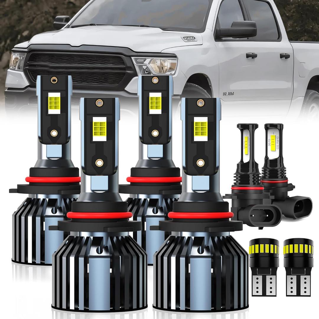 For 2016-2018 Dodge Ram with projector 1500 2500 3500 light Bulbs, 9005 High Beam 9005 Low Beam 9145 Fog Light License Plate Lights Combo, 8PCS