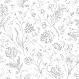 VEELIKE Sketch Grey Floral Peel and Stick Wallpaper Vintage Toile Wallpaper for Bedroom Nursery Powder Room 17.7''x118'' Removable Botanical Flower Wall Paper Self Adhesive Contact Paper for Cabinets (Light Gray)