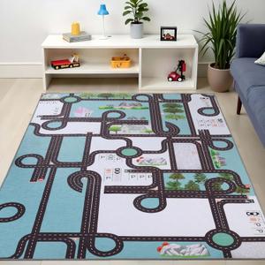 Superior Indoor Kids Rug, Washable, Non-Slip, Multi Color Playmat, Perfect for High Traffic Playroom, Perfect for Daycare Kids Room or Bedroom, Country Road Kid Rug Pine Green - Z 5' 7" x 8' 9"
