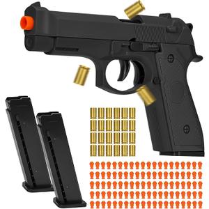 Automatic Shell Ejecting Toy Gun with 100 Soft Bullets,24 Shells & 2 Magazines,Realistic Toy Gun Pistol,Christmas Birthday Gifts for Kids Adults Boys Age 8+(Khaki)