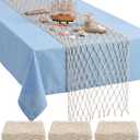 SATINIOR 3 Pcs Fish Net Party Decorations Fishing Net Table Runner 12*118'' Decorative Nautical Cotton Fishnet for Pirate Mermaid Hawaiian Luau Ocean Beach Under the Sea Themed Party Decor (Natural)