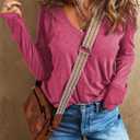 EVALESS Womens Tops Fashion V Neck Long Sleeve Shirts Casual Fall Outfits Basic T Shirts Blouses Top Women's Clothing (Pink, S)