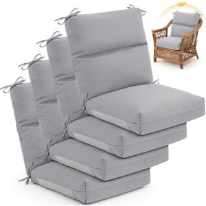 Geelin 4 Pack Outdoor/ Indoor High-Back Chair Cushions 44×21 in, Stuffed Tufted Replacement Patio Chair Cushions with Ties Weather Resistant Pads for Patio Furniture (Light Gray)