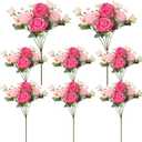 8 Pack Pink, Hot Pink Peonies Artificial Flowers, Fake Silk Hydrangea Bouquet for Bridal Wedding Home Table Decor Reusable Dining Opening Ceremony Birthday Arrangement Faux Floral