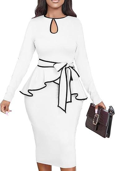 Women's Bodycon Vintage Dresses Elegant Peplum Dresses for Women Business Work Office SIZE : XL