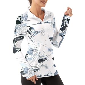 FKEEP Women's Polo Shirts Long Sleeve UPF 50+ Sun Protection Tennis Golf Workout Tops Sport Zipper V Neck (XS)