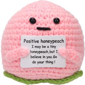 NQEUEPN Mini Funny Positive Honeypeach, 2.56 inch Handmade Knitted Peach Toy Creative Cute Crochet Doll with Positive Card for Friends Birthday Gifts Home Room Decoration Encouragement