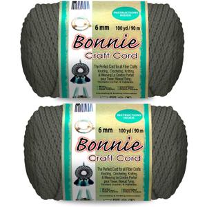 Pepperell Bonnie Braid Macrame Cord | 6mm x 100yd | Smoke Gray (Value 2-Pack) | Twisted Polypropylene Cord for DIY Crafts, Plant Hangers, Wall Hangings, Crochet & Macrame | Long-Lasting, Vibrant Color