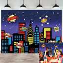 Hero Cityscape Theme Backdrop Night Scene Buildings Boom Hero City Party Photography Background Baby Shower Boy Girl Kids Birthday Party Decoration Studio Shoot Prop (7x5FT)