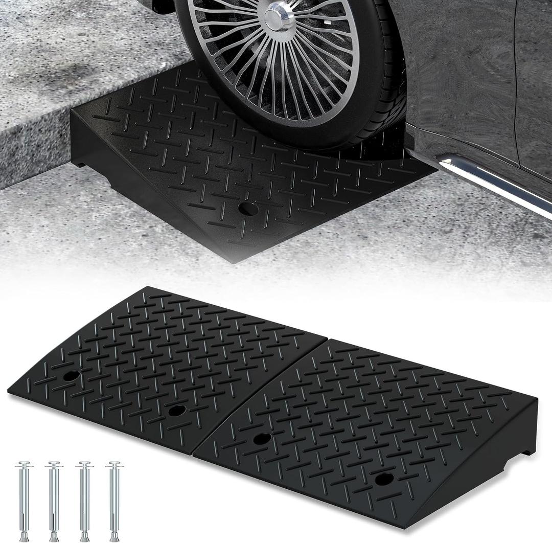 RELIANCER 2 PCS Rubber Curb Ramps,5.5" Rise Height,5T Capacity Threshold Ramps for Loading Dock,Driveway Curb Ramp,Curbside Vehicle Ramp for Cars SUV Trucks Motorcycles Forklift Wheelchairs Lawn Mower