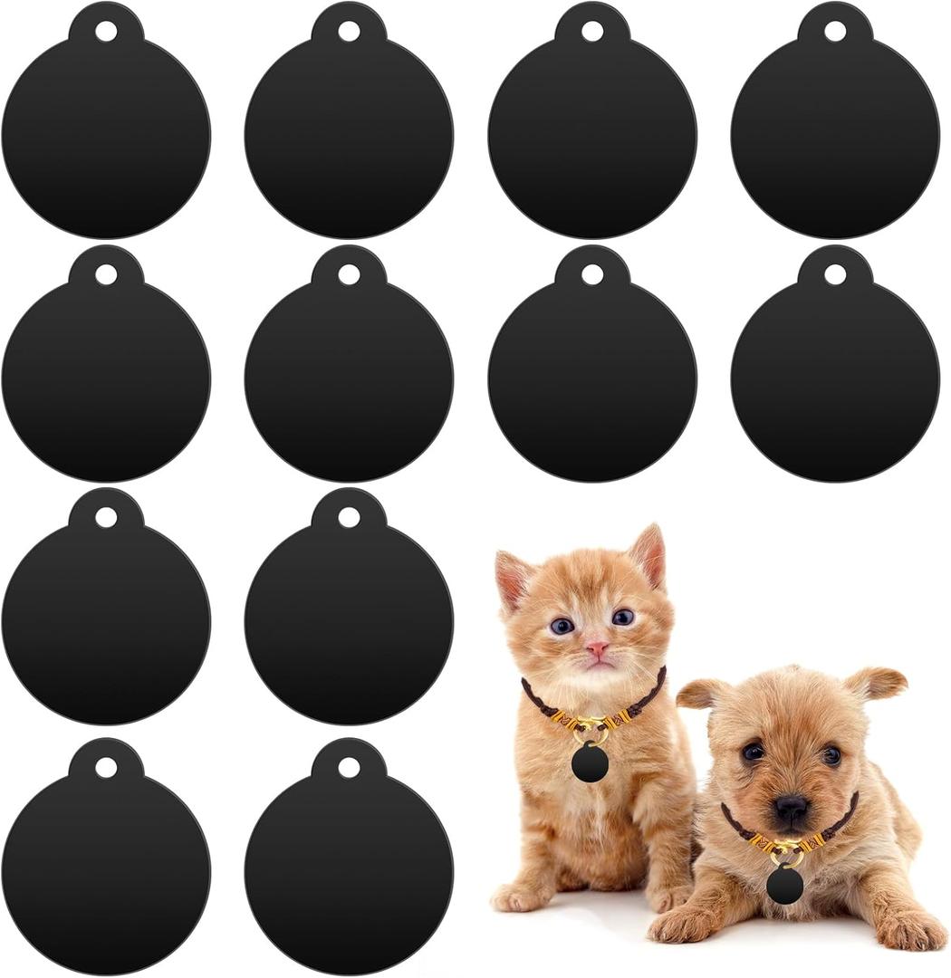 Jeffdad 25pcs Aluminum Blank Tags, Black Stamping Blanks Engraving Blanks Metal Keychain Dog Tag for Engraving Crafts(Round)