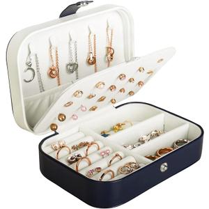 Hatori Travel Jewelry Box, PU Leather Small Jewelry Organizer for Women Girls, Portable Mini Travel Case Display Storage Holder Boxes for Stud Earrings, Rings, Necklaces, Bracelets (Blue)