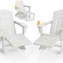 2 Pack HDPE Folding Adirondack Rocking Chair with Retractable Ottoman, Chair x2