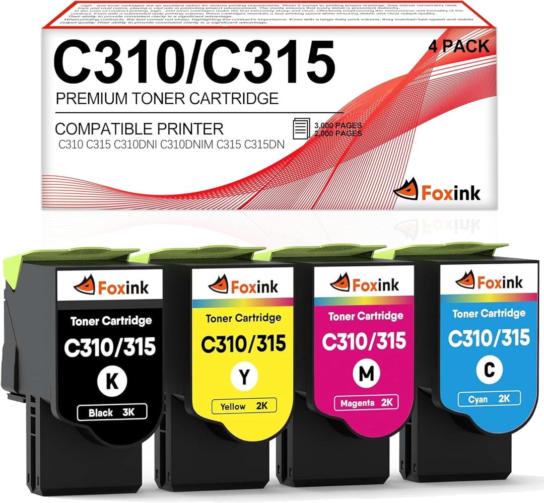 C310 C315 Toner Cartridge Replacement for Xerox C310 Toner to use with Xerox C315 C310 C310DNI C315DNI Printer, (4K/3K, 4 Pack)