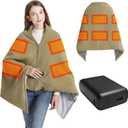 KSFJZF Heated Blanket with 20000mAh Power Bank - 58"X32" Green Knit & Gray Crystal Velvet, Rapid Heating, 3 Temps, Portable Cordless Heated Throw Shawl for Indoor & Outdoor Comfort (Green)