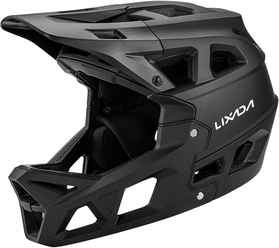 Lixada Adult Bike Helmet, Full Face Mountain Bike Helmet Lightweight Bicycle Helmet with Pads & Visor, Comfort Cycling Helmet Racing Downhill MTB Helmet for Men Women (Medium, Black)