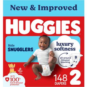 Huggies Size 2 Diapers, Little Snugglers Baby Diapers, Size 2 (12-18 lbs), 148 Count 
