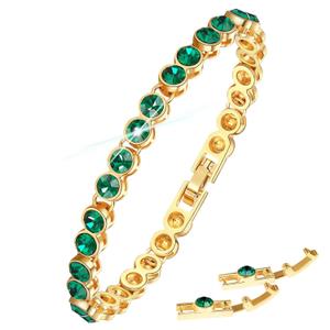 Emerald Green Tennis Bracelet for Women, OUXi Turquoise 18K Gold Christmas Valentines Day Gift for Girls, Plated Adjustable Tennis Bracelet with Evening Gown or Diamond Dress