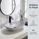 Ceramic 24x14 Inch Vessel Sink with Faucet and Pop-up Drain Combo Oval Marbling Bathroom Vessel Sink Above Counter Art Sink Bowl Porcelain