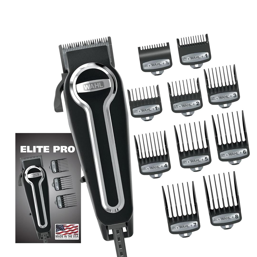 Wahl USA Elite Pro High-Performance Corded Home Haircut & Grooming Kit for Men  Electric Hair Clipper  Model 79602M (20 Piece Set)