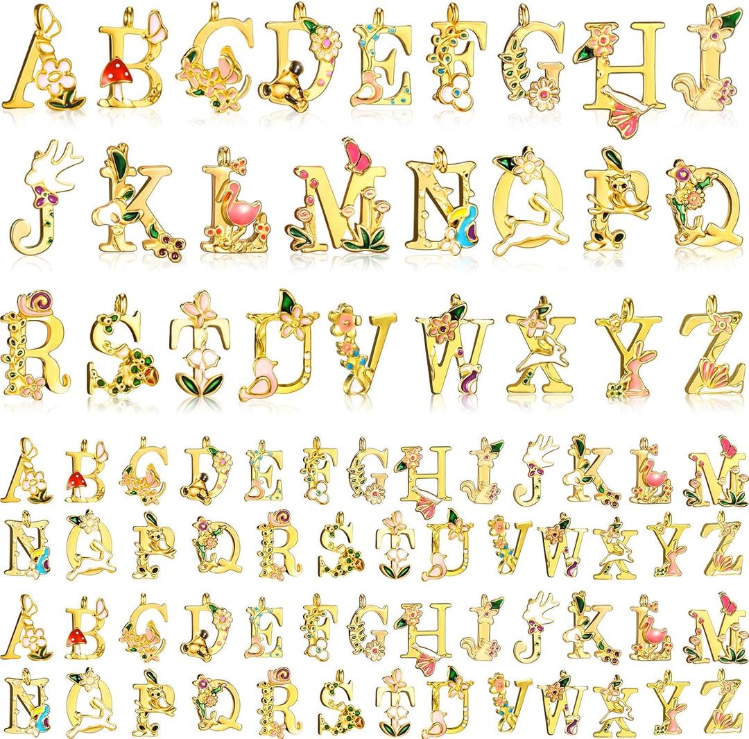 Hicarer 78 Pieces Initial Alphabet Letter Charms A-z Letter Pendant Flower Styles Alphabet Pendant Charms Necklace for DIY Jewelry Bracelet Necklace Crafts Making