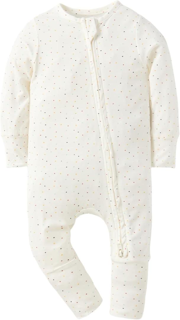 Modal Baby Boy Romper Footies Jumpsuit with Zipper - Ultra Soft & Breathable Footed for 0-18 Months (White)