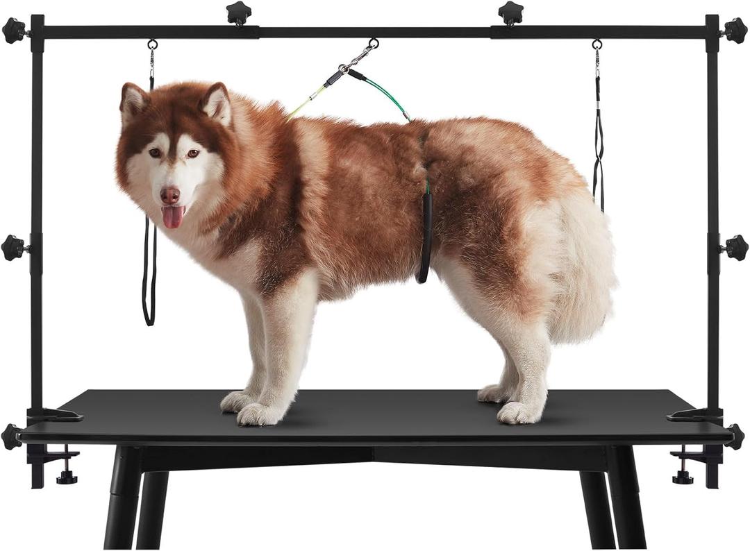 Dog Grooming Table Arm Stand Adjustable About Height 32"-47" Width Dog Grooming Arm with Clamp No-Sit Haunch Holders for Medium/Large Pets Metal(Grooming Table Not Included) (Black)