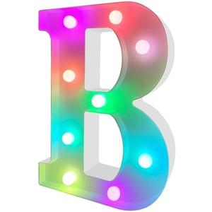 ENSHUI Colorful Light Up Letters Marquee Letter Lights, LED Letters with Lights, Battery Powered Auto Color Changing Lighted Letter Signs for Party, Birthday, Table, Wall Decoration, Christmas Gift B, Set of 3
