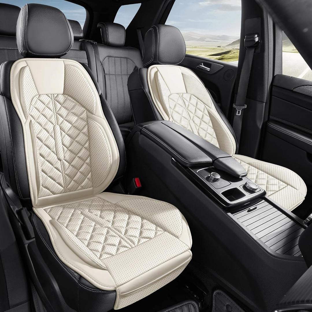 Car Seat Covers, Premium Perforated Napa Leather, Semi Universal Fit, Front Seat with Storage Bag, Full Set for SUV Truck Sedan (Light Beige, Front Row Two Seats)