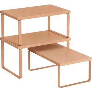 SONGMICS Cabinet Organizer Shelf, Set of 3 Kitchen Counter Shelves, Kitchen Storage, Spice Rack, Stackable, Expandable, Apricot UKCS220Y01V1