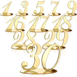 30 Pcs Gold Table Numbers Wedding Table Numbers for Reception Acrylic Banquets Tables Number with Stand Holder Elegant Mirror Tables Number for Wedding Party Birthday Anniversary Event Catering Decor