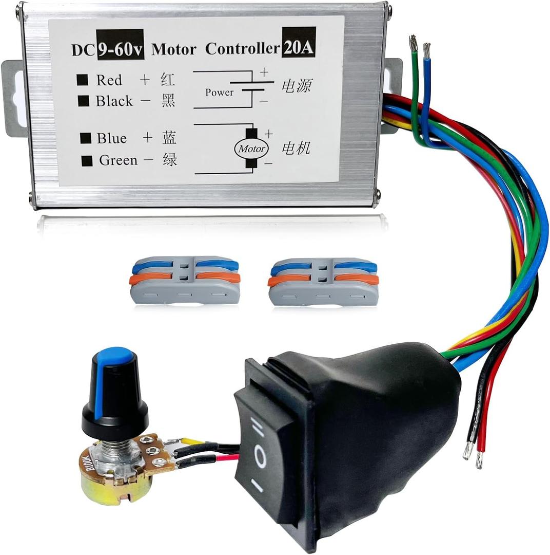 DC Motor Speed Controller DC 12V 24V 36V 48V 60V Pulse Width Modulation PWM Monitor Dimmer Governor 1200W 20A CW/CCW and Rotary Switches
