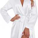 Ekouaer Women's Satin Robe Short Bridesmaid Bride Feather Bridal Robe Kimono Silky Long Sleeve Bathrobe S-XXL (XXL)