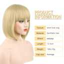 MOSINA 613 Blonde Bob Wig - Short 613 Blonde Straight Bob Wigs with Bangs for Women, Colorful Short Hair Wig, Cute Synthetic Wigs for Cosplay, Daily, Halloween (12inch)